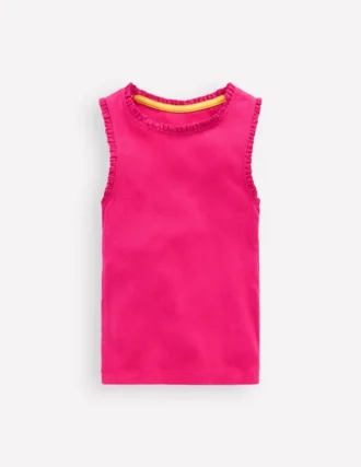 Ribbed Lace Trim Tank Pink Peony