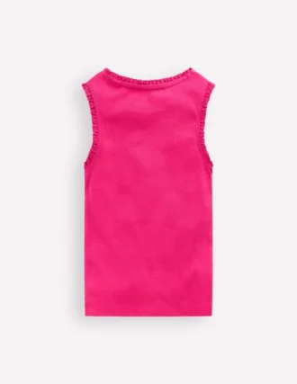 Ribbed Lace Trim Tank Pink Peony