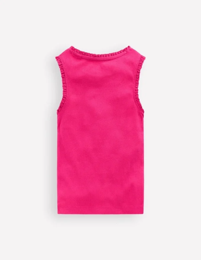 Ribbed Lace Trim Tank Pink Peony