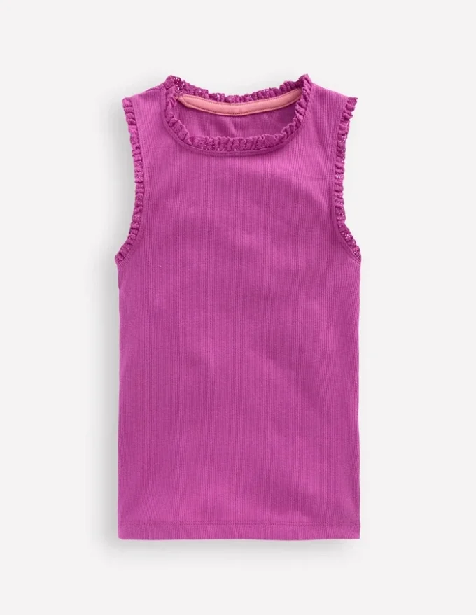 Ribbed Lace Trim Tank Purple
