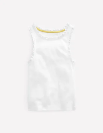 Ribbed Lace Trim Tank White