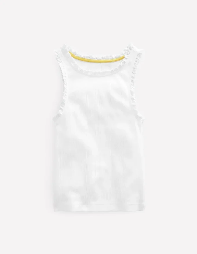 Ribbed Lace Trim Tank White