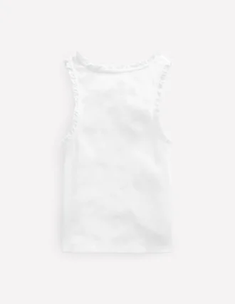 Ribbed Lace Trim Tank White