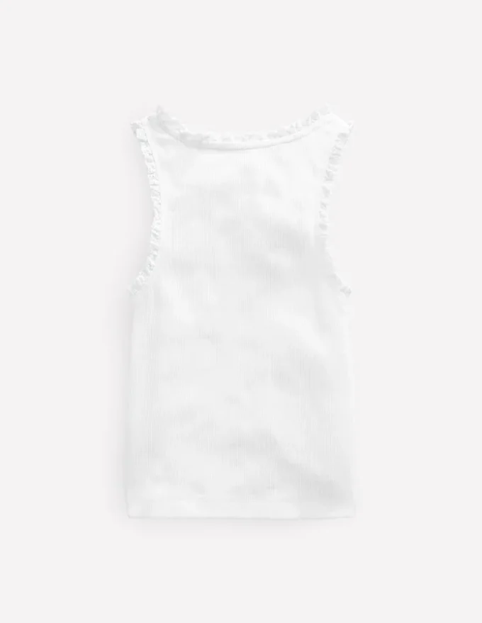 Ribbed Lace Trim Tank White