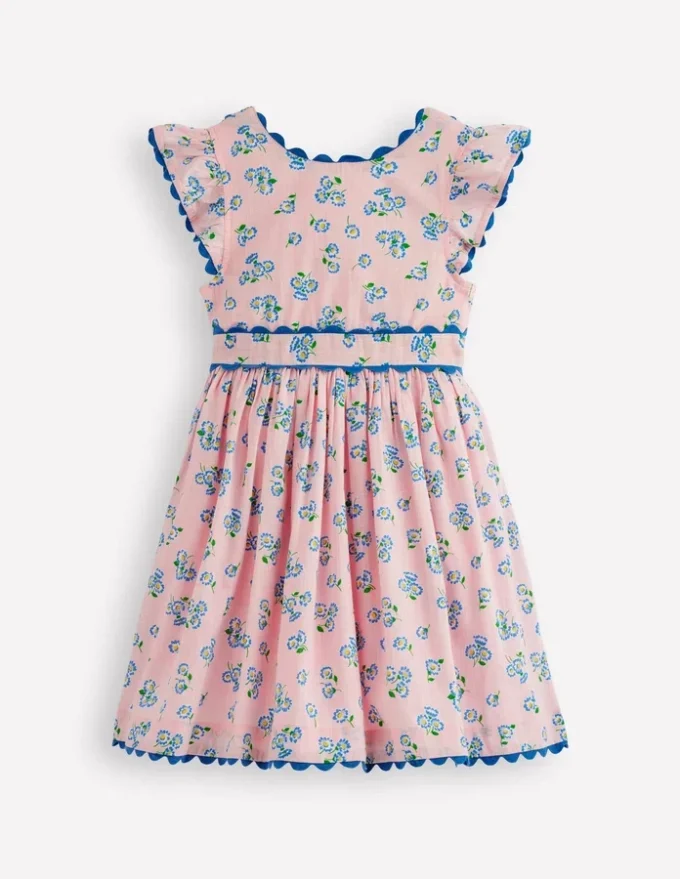 Ric Rac Trim Flutter Dress Chalk Pink Daisy
