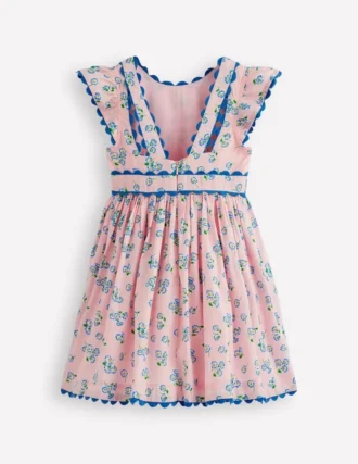 Ric Rac Trim Flutter Dress Chalk Pink Daisy