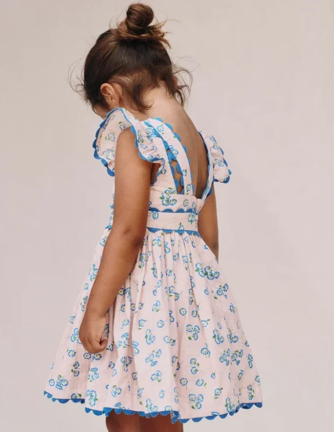 Ric Rac Trim Flutter Dress Chalk Pink Daisy