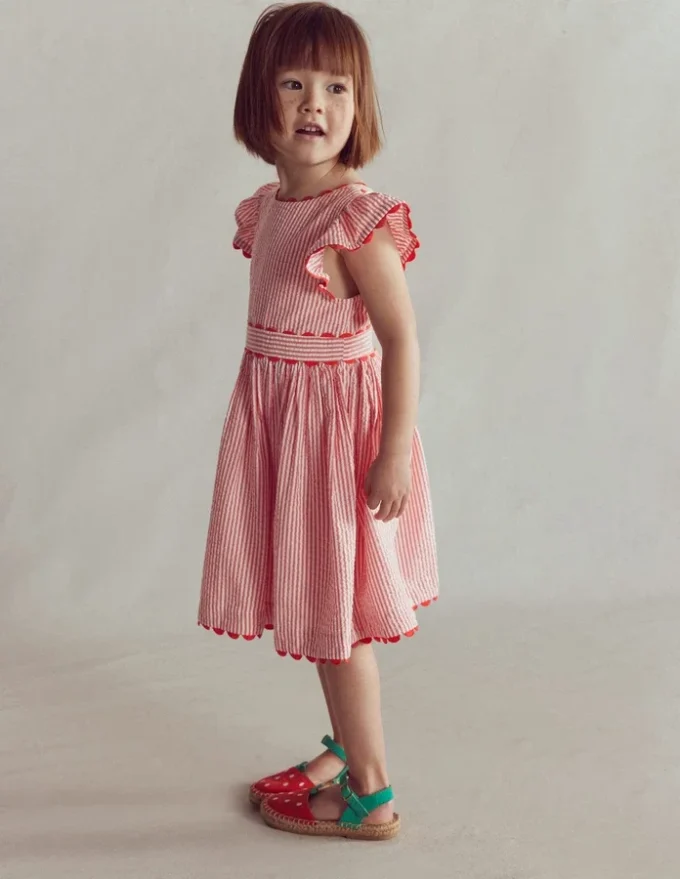 Ric Rac Trim Flutter Dress Red Stripe Ric Rac Trim Flutter Dress Red Stripe