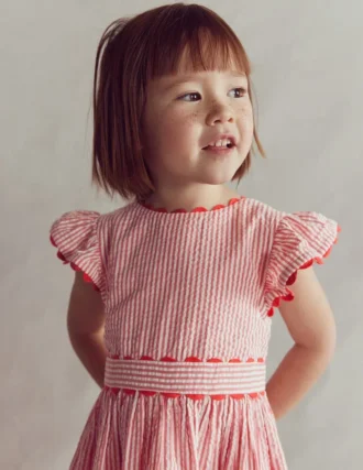 Ric Rac Trim Flutter Dress Red Stripe