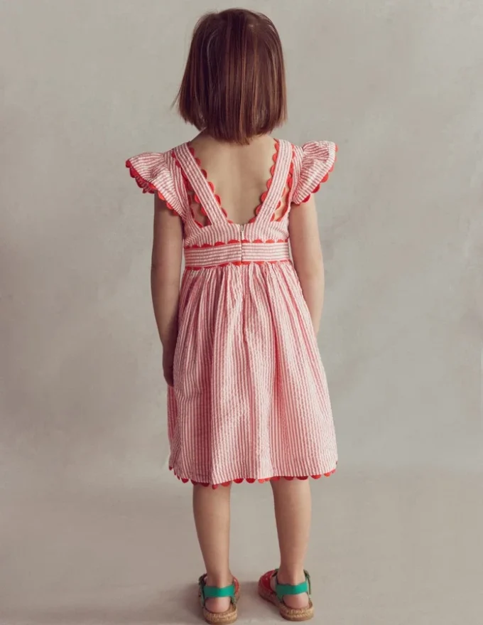 Ric Rac Trim Flutter Dress Red Stripe Ric Rac Trim Flutter Dress Red Stripe