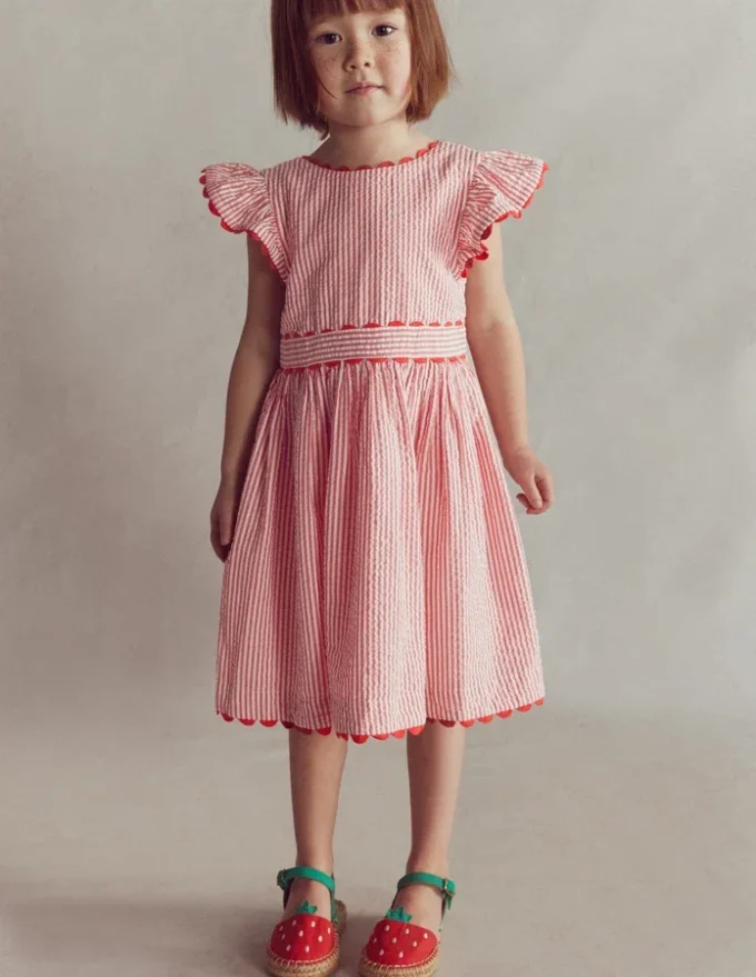 Ric Rac Trim Flutter Dress Red Stripe Ric Rac Trim Flutter Dress Red Stripe