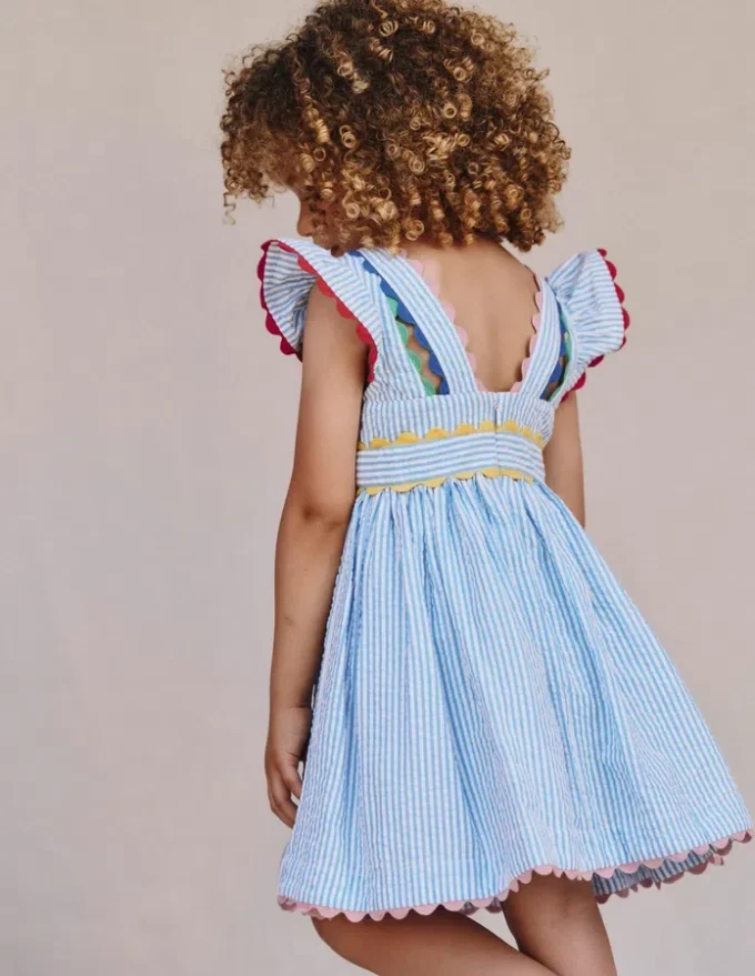 Ric Rac Trim Flutter Dress Sapphire Blue Stripe Ric Rac Trim Flutter Dress Sapphire Blue Stripe