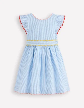 Ric Rac Trim Flutter Dress Sapphire Blue Stripe