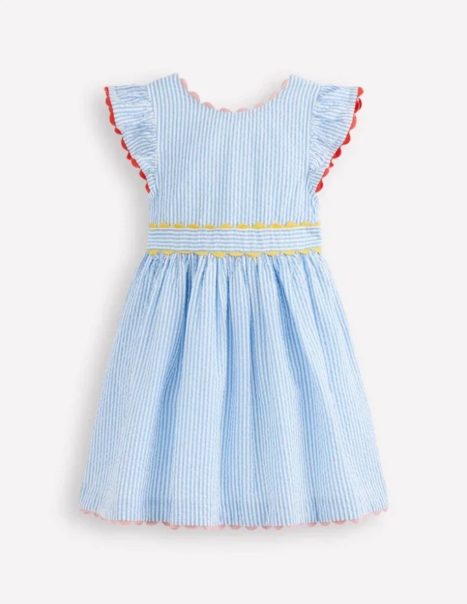 Ric Rac Trim Flutter Dress Sapphire Blue Stripe Ric Rac Trim Flutter Dress Sapphire Blue Stripe