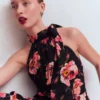 Roisin Tie Neck Maxi Dress Black Whimsical Roses Roisin Tie Neck Maxi Dress Black Whimsical Roses