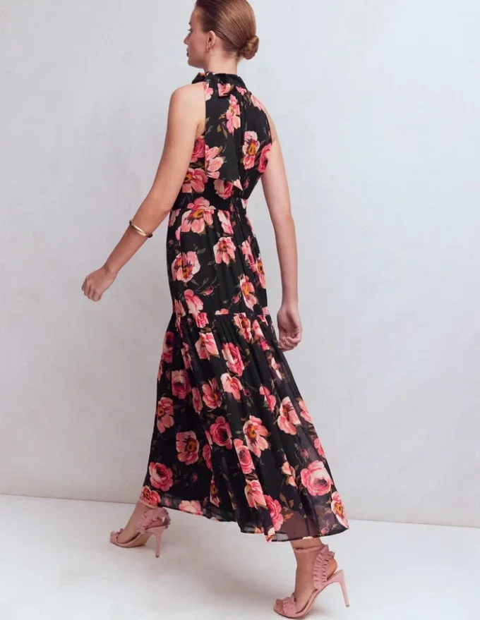 Roisin Tie Neck Maxi Dress Black Whimsical Roses Roisin Tie Neck Maxi Dress Black Whimsical Roses