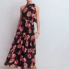 Roisin Tie Neck Maxi Dress Black Whimsical Roses Roisin Tie Neck Maxi Dress Black Whimsical Roses