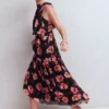 Roisin Tie Neck Maxi Dress Black Whimsical Roses Roisin Tie Neck Maxi Dress Black Whimsical Roses