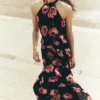Roisin Tie Neck Maxi Dress Black Whimsical Roses Roisin Tie Neck Maxi Dress Black Whimsical Roses