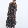 Roisin Tie Neck Maxi Dress Black Whimsical Roses Roisin Tie Neck Maxi Dress Black Whimsical Roses