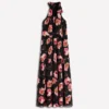 Roisin Tie Neck Maxi Dress Black Whimsical Roses Roisin Tie Neck Maxi Dress Black Whimsical Roses