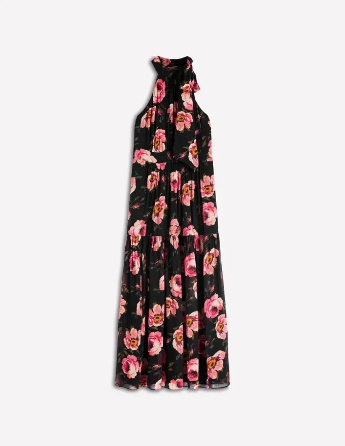 Roisin Tie Neck Maxi Dress Black Whimsical Roses Roisin Tie Neck Maxi Dress Black Whimsical Roses