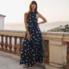 Roisin Tie Neck Maxi Dress Navy Painted Dot Spaced Roisin Tie Neck Maxi Dress Navy Painted Dot Spaced