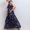 Roisin Tie Neck Maxi Dress Navy Painted Dot Spaced Roisin Tie Neck Maxi Dress Navy Painted Dot Spaced