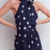 Roisin Tie Neck Maxi Dress Navy Painted Dot Spaced Roisin Tie Neck Maxi Dress Navy Painted Dot Spaced