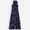 Roisin Tie Neck Maxi Dress Navy Painted Dot Spaced Roisin Tie Neck Maxi Dress Navy Painted Dot Spaced
