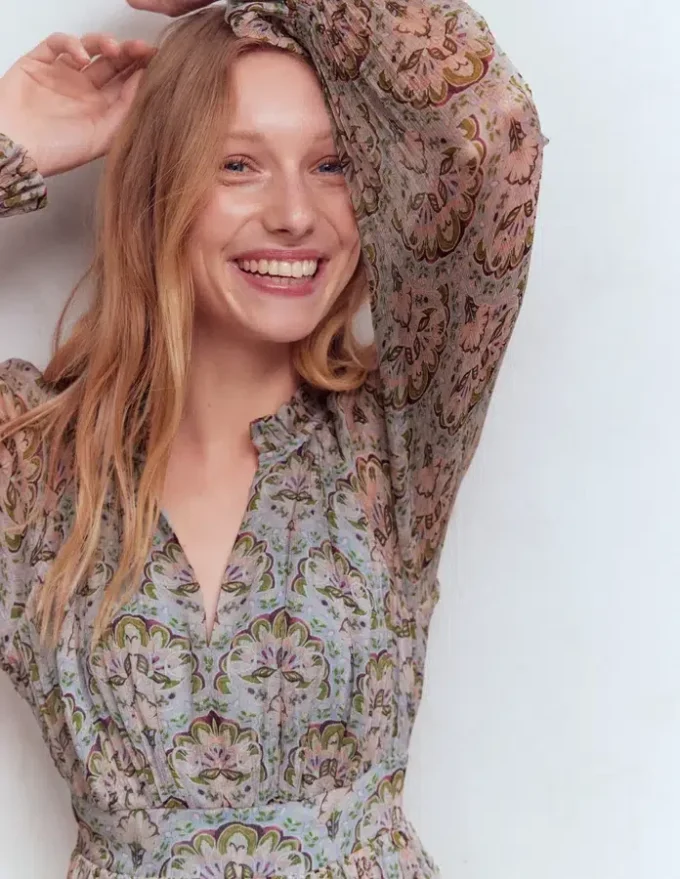 Romantic Ruffle Neck Dress Multi Paradise Gardens Romantic Ruffle Neck Dress Multi Paradise Gardens