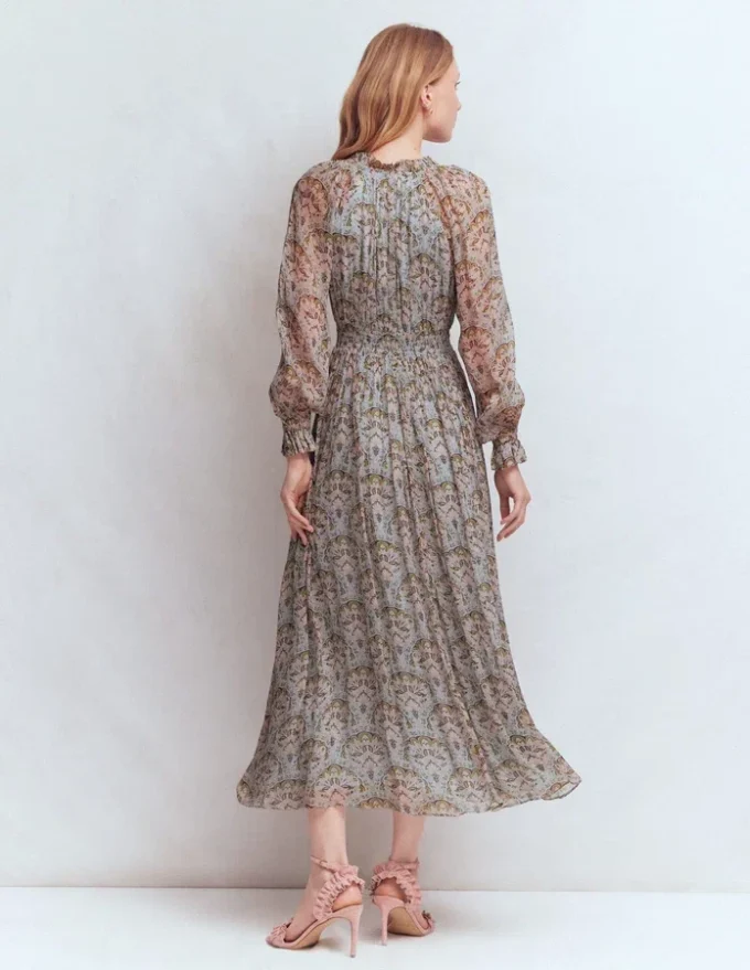 Romantic Ruffle Neck Dress Multi Paradise Gardens Romantic Ruffle Neck Dress Multi Paradise Gardens