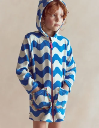 Romie Towelling Zip Throw-On Blue and Ivory Wave