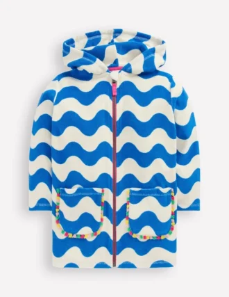 Romie Towelling Zip Throw-On Blue and Ivory Wave