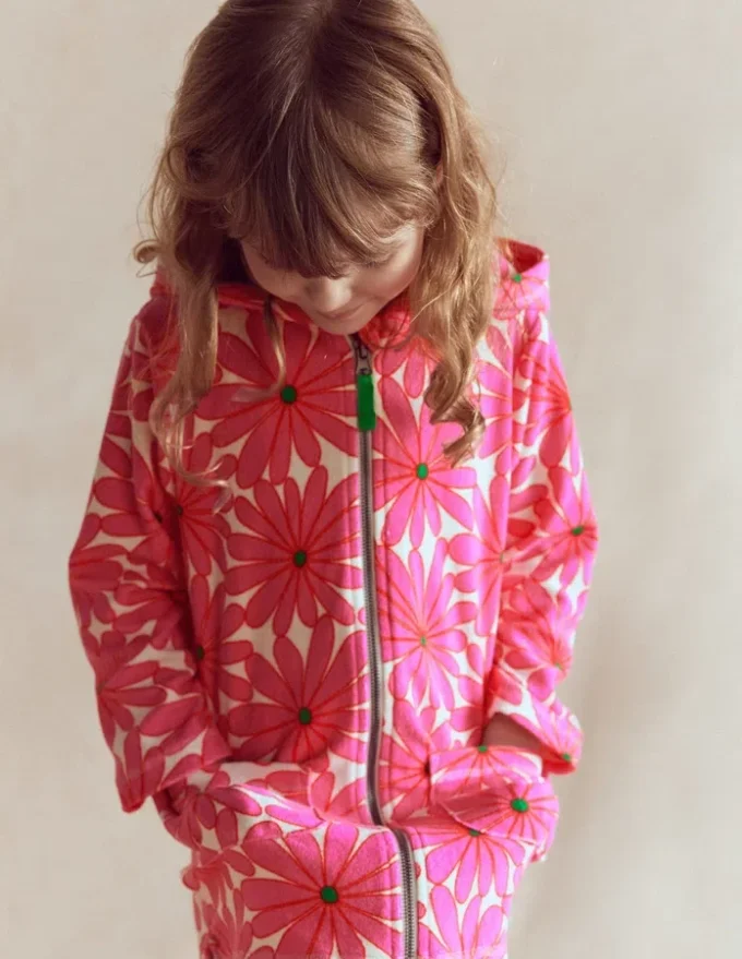 Romie Towelling Zip Throw-On Festival Pink Giant Daisy