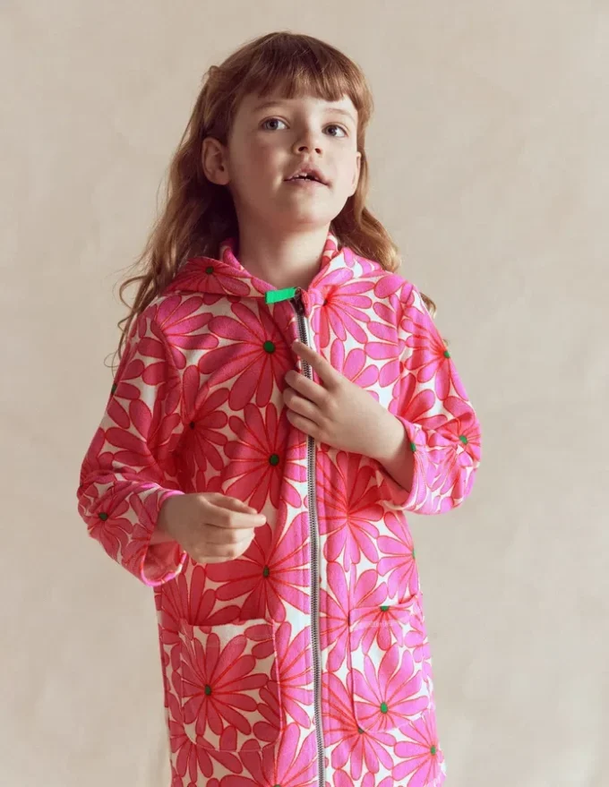 Romie Towelling Zip Throw-On Festival Pink Giant Daisy