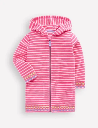 Romie Towelling Zip Throw-On Sorbet Pink Stripe