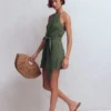 Rosa Double Cloth Playsuit Hunter Green