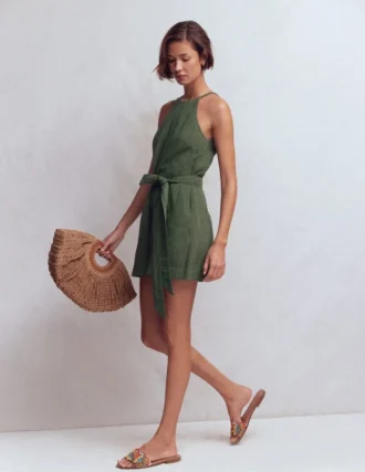 Rosa Double Cloth Playsuit Hunter Green