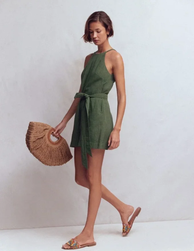Rosa Double Cloth Playsuit Hunter Green
