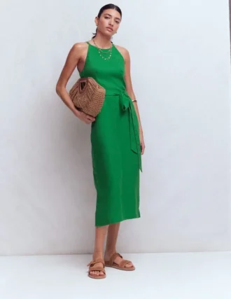 Rosa Halter Linen Midi Dress Amazon Green