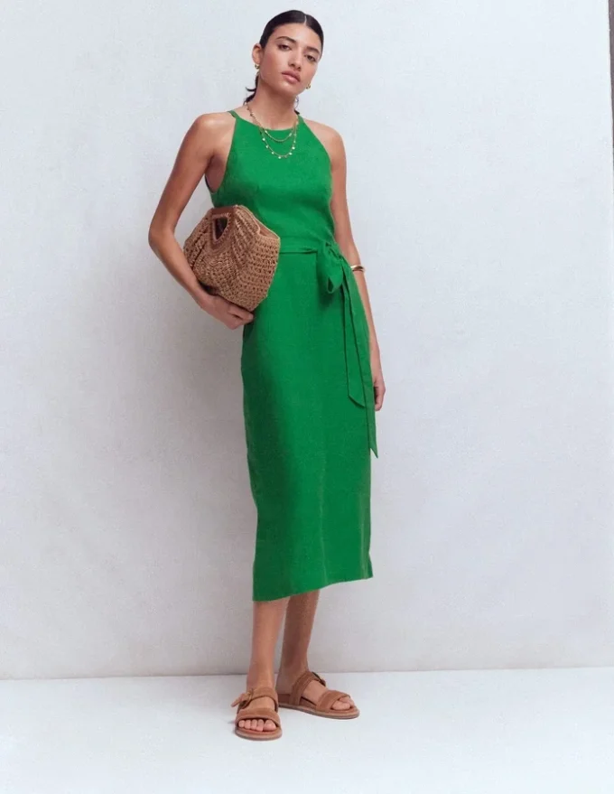 Rosa Halter Linen Midi Dress Amazon Green Rosa Halter Linen Midi Dress Amazon Green