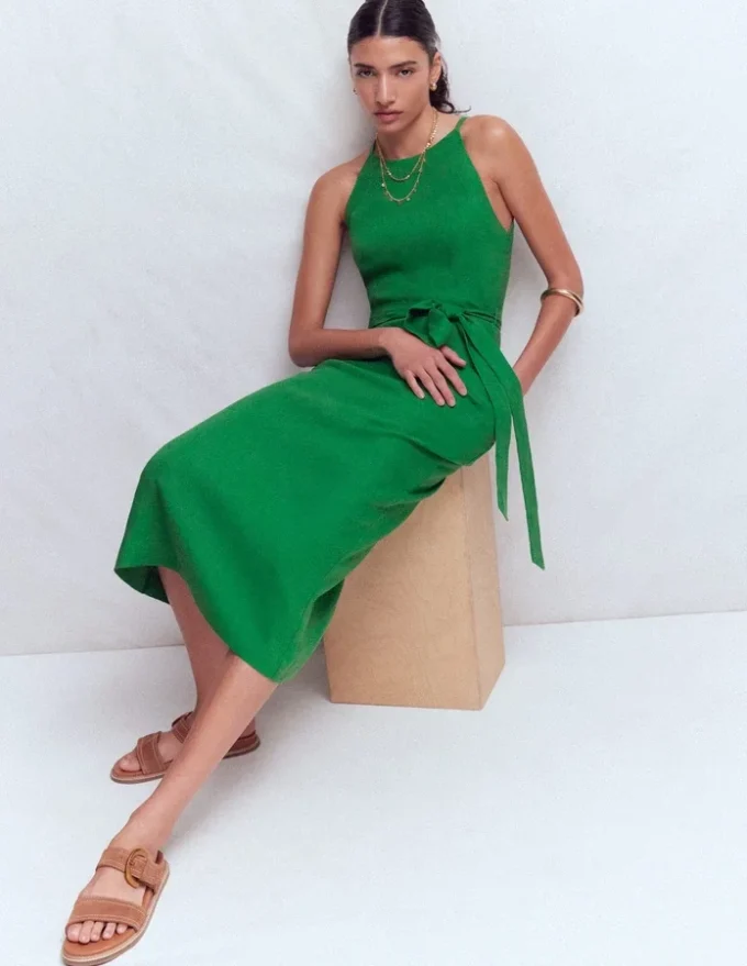 Rosa Halter Linen Midi Dress Amazon Green Rosa Halter Linen Midi Dress Amazon Green