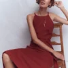 Rosa Halter Linen Midi Dress Burnt Orange Rosa Halter Linen Midi Dress Burnt Orange