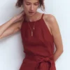 Rosa Halter Linen Midi Dress Burnt Orange Rosa Halter Linen Midi Dress Burnt Orange