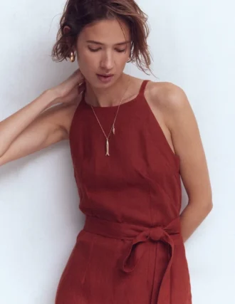 Rosa Halter Linen Midi Dress Burnt Orange