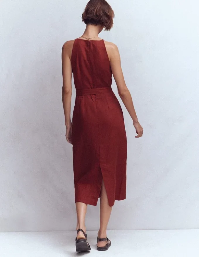 Rosa Halter Linen Midi Dress Burnt Orange Rosa Halter Linen Midi Dress Burnt Orange