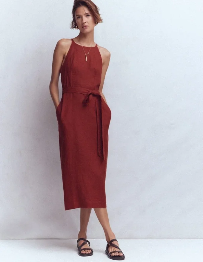 Rosa Halter Linen Midi Dress Burnt Orange Rosa Halter Linen Midi Dress Burnt Orange
