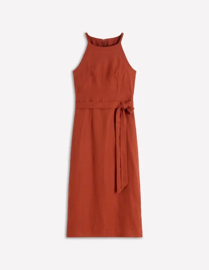 Rosa Halter Linen Midi Dress Burnt Orange Rosa Halter Linen Midi Dress Burnt Orange