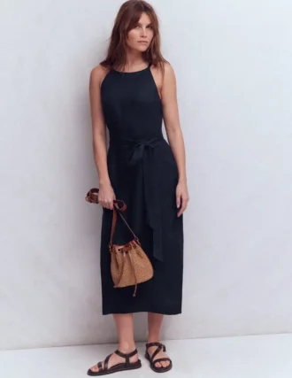 Rosa Halter Linen Midi Dress Navy